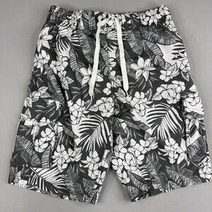 Kanu Surf Gray White Floral Swim Trunks Cargo Board Shorts Size S